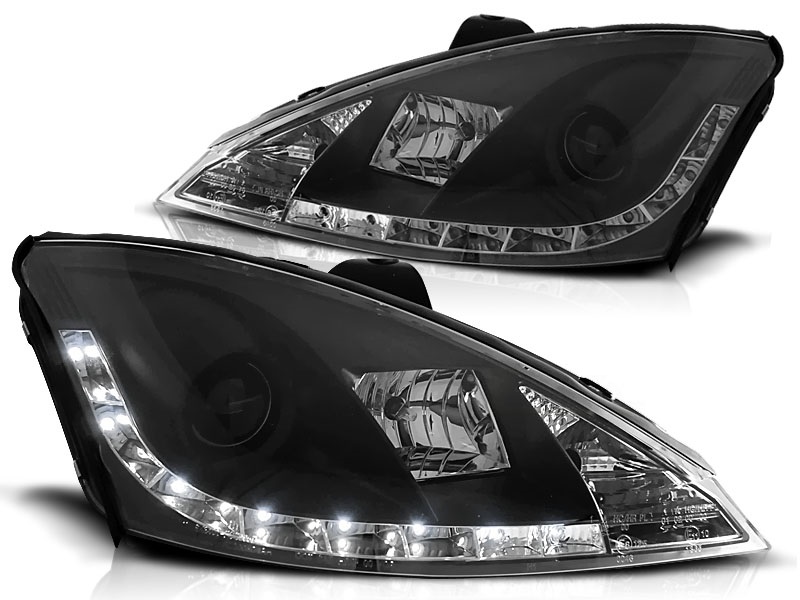 Headlights Ford Focus 01-04 Black + Daytime Running Light