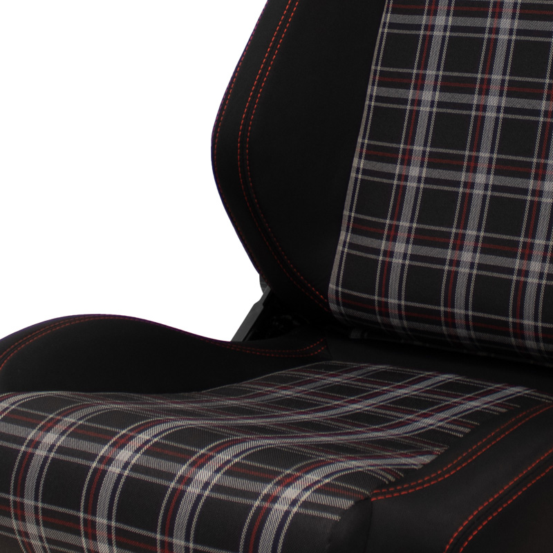 Sport seat 'VGR' - Black Fabric + Fabric in Red checkered pattern + Red stitching - Dual-side reclinable back-rest - incl. slides