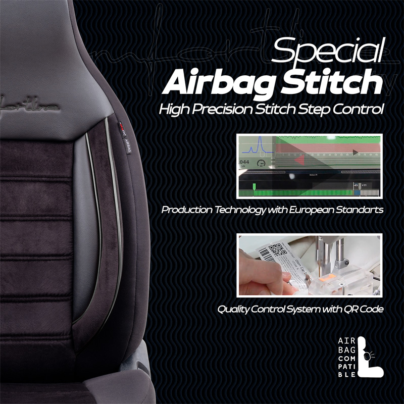 Universal Velours/Fabric 'CityBug' Seat cover set 'Comfortline' Black/Grey - 9-pieces -  Side-Airbags