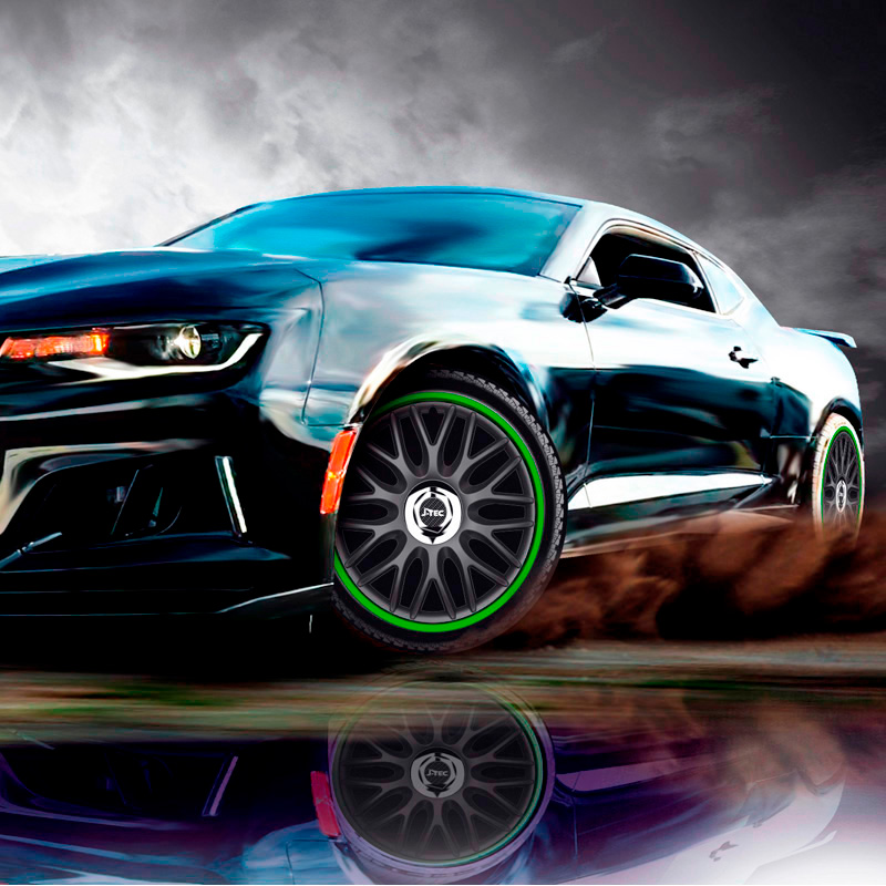 Set J-Tec wheel covers Orden R 16-inch black/green + chrome ring