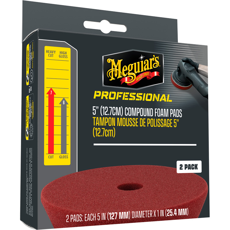 Meguiar's Professional Foam Compound Pads - 5'“ diameter x 1”' (127mm x 25.4mm) - Red - set of 2