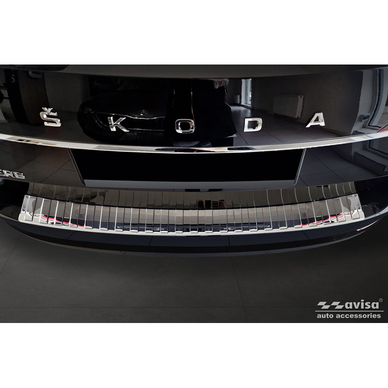 Chrome Stainless Steel Rear bumper protector  Skoda Superb Combi 2015-2019 incl. Facelift 2019-2024 & Scout 'Ribs'