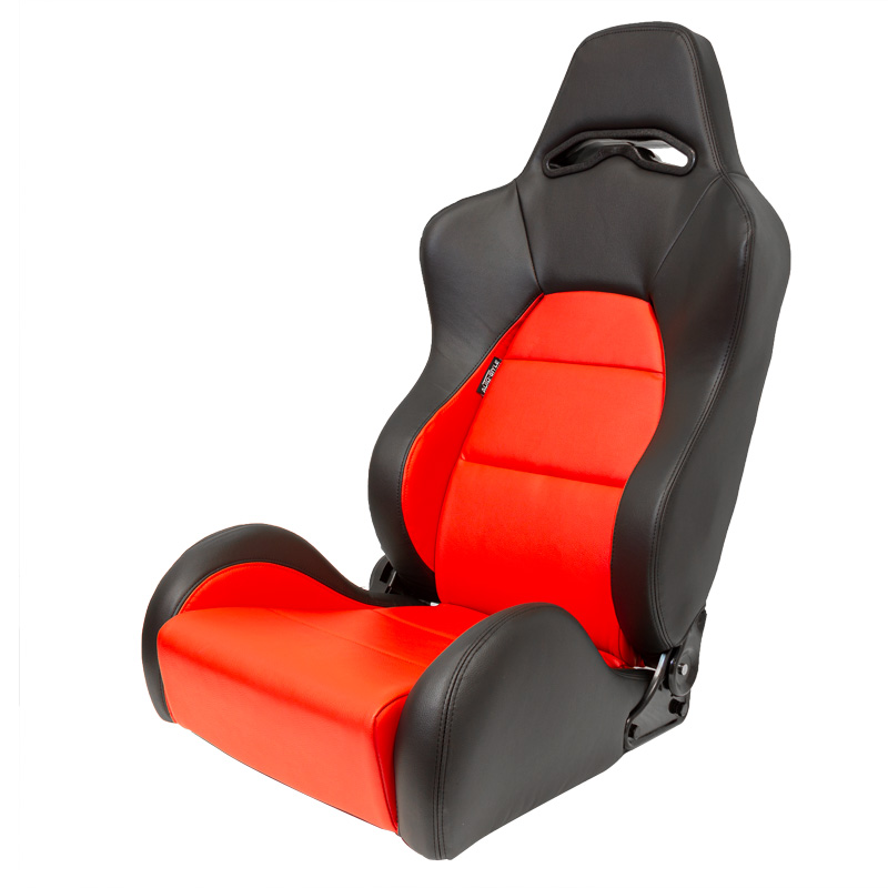 Sport seat 'Eco' - Black/Red Synthetic leather - Right-side reclinable back-rest - incl. slides