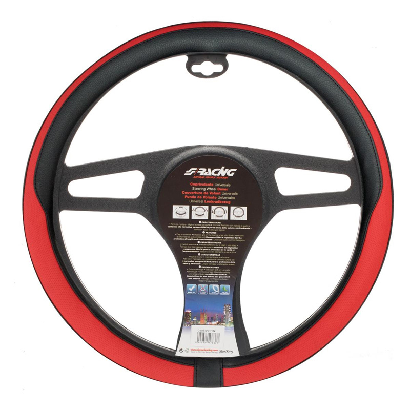 Simoni Racing Steering Wheel Cover Tidy - Black/Red Ecoleather - 37-39cm