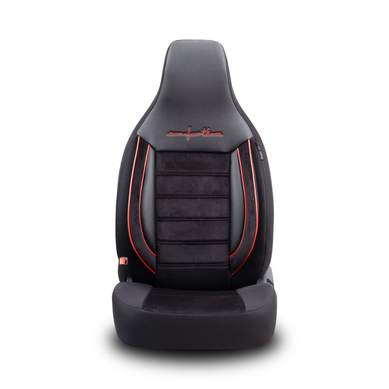 Universal Velours/Fabric 'CityBug' Seat cover set 'Comfortline' Black/Red - 9-pieces -  Side-Airbags