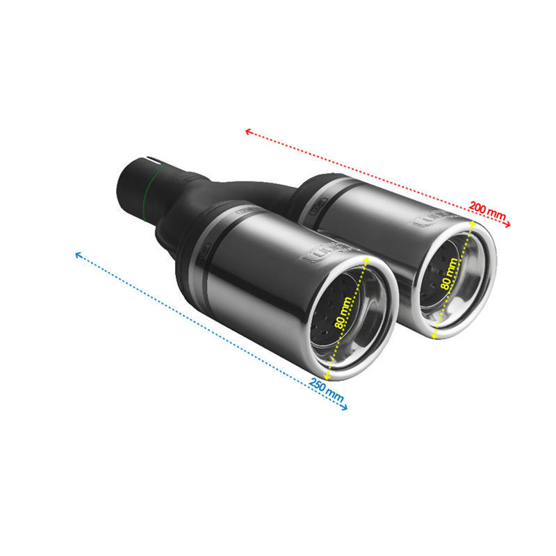 Ulter Sport Exhaust finisher - Double Round Ø80mm - Length 200mm - Installation ->50mm - Inox