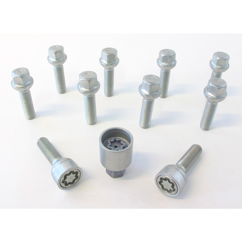 H&R Wheel bolt Set Round-Head R12 M12x1.50 - Length 55mm - 10 pcs. (e.g.  Mercedes) - incl. wheel-locks