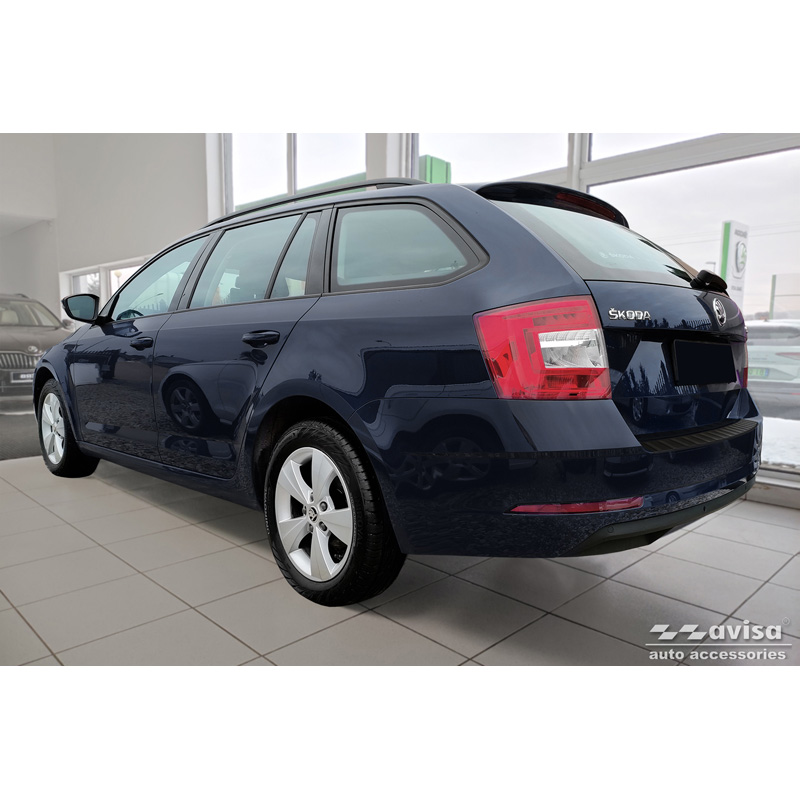 Matt Black Stainless Steel Rear bumper protector  Skoda Octavia III Combi (5E5) Facelift 2017-2020 'Ribs'