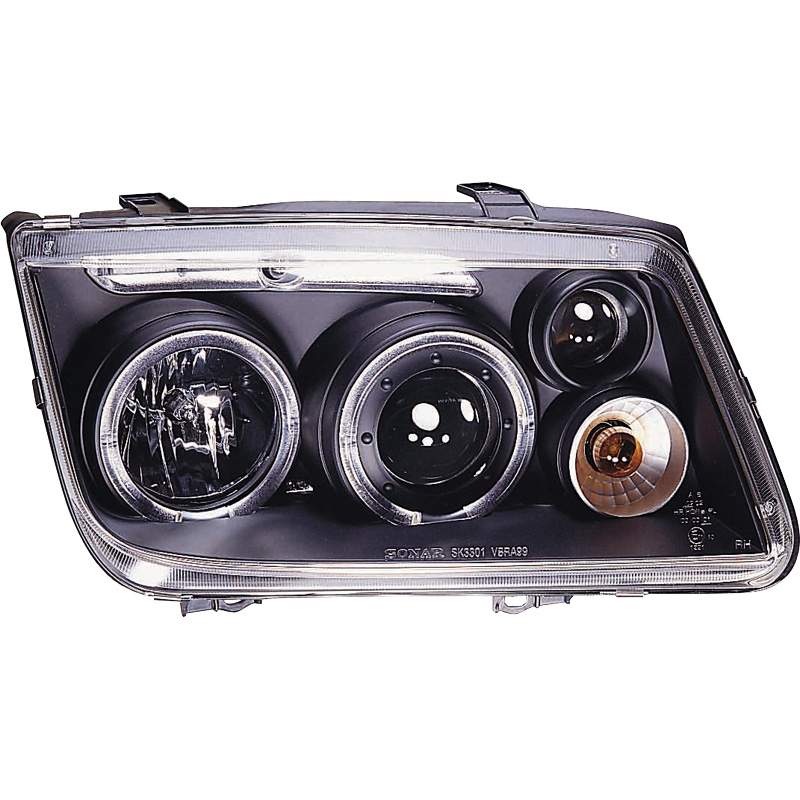 Set Headlights  Volkswagen Bora 1999-2005 - Black - incl. Halos & Fog lights