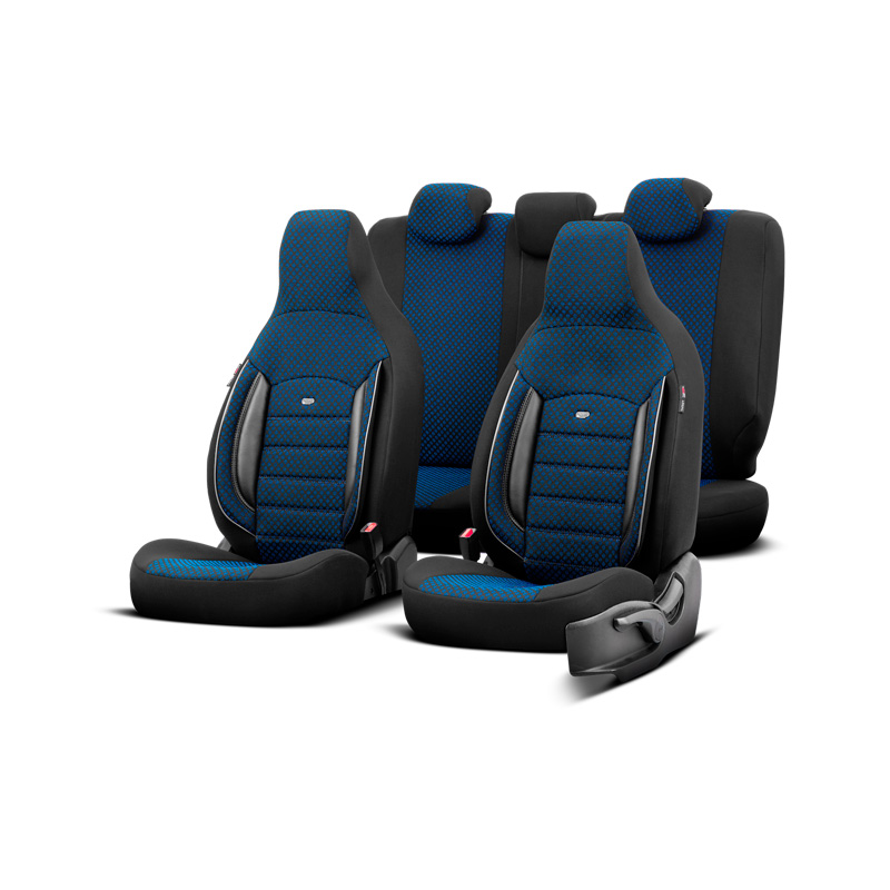 Universal Fabric 'CityBug' Seat cover set 'Sport Plus' Black/Blue - 9-pieces -  Side-Airbags