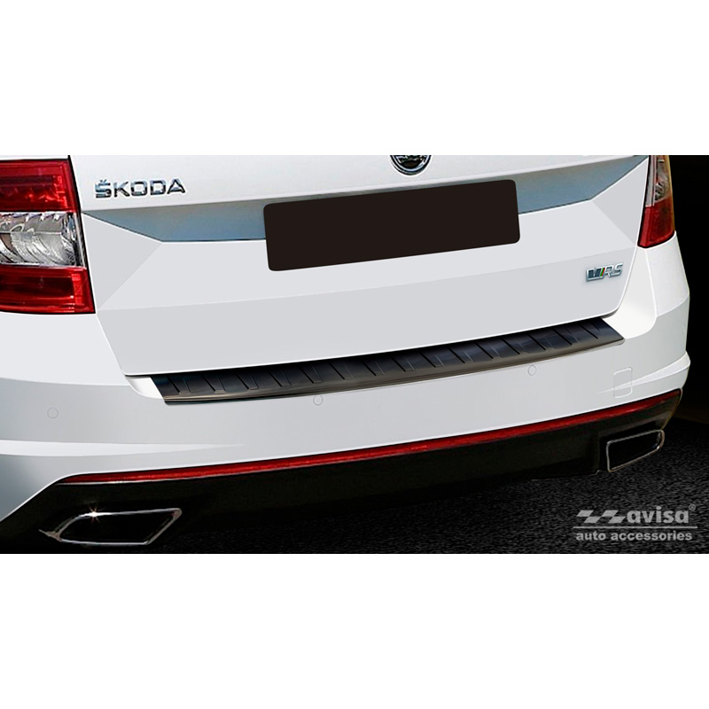 Black Stainless Steel Rear bumper protector  Skoda Octavia III Kombi RS 2013-2016 & FL 2017-2020 'Ribs'