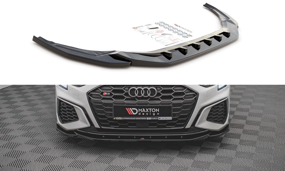 Voorspoiler passend voor Audi S3 / A3 S-Line 8Y Glanzend zwart V.4