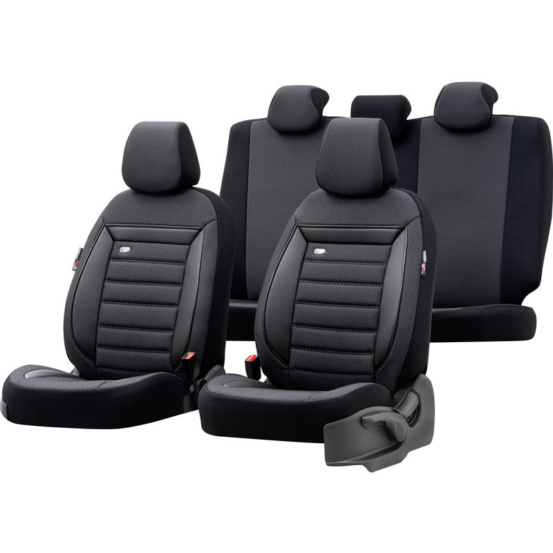 Universal Fabric Seat cover set 'Prestige' Black/Charcoal Checkered- 11-pieces -  Side-Airbags