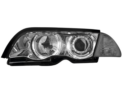 Headlights for BMW E46 4 door 98-01. Angel Eyes Chrome