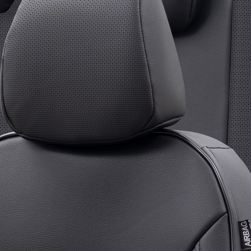 Universal Full-Leather Seat cover set 'Premium' Black - 11-pieces -  Side-Airbags