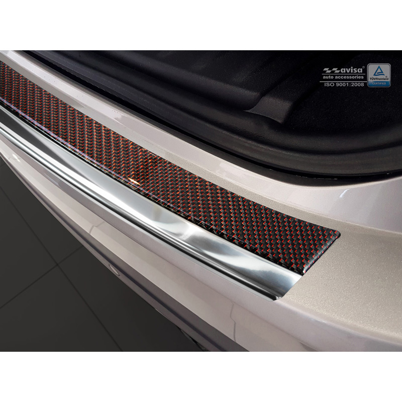 Stainless Steel Rear bumper protector 'Deluxe'  Jaguar F-Pace 2016-2020 & FL 2020- Chrom/Red-Black Carbon