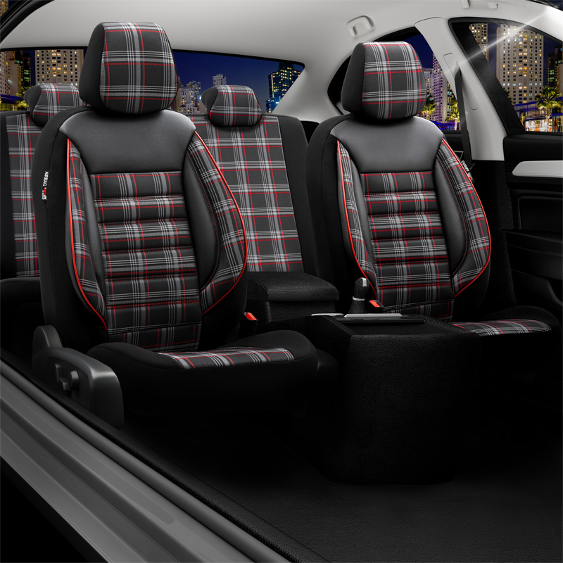 Universal Fabric Seat cover set 'Sports' Black/Grey/Red - 11-pieces -  Side-Airbags
