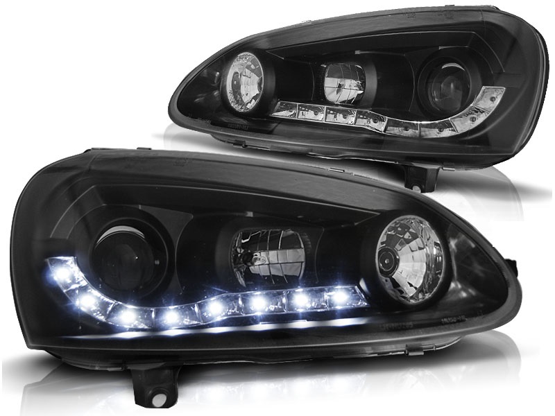 Headlights VW Golf V Devil Eyes Dayline Whiteh ELR Black