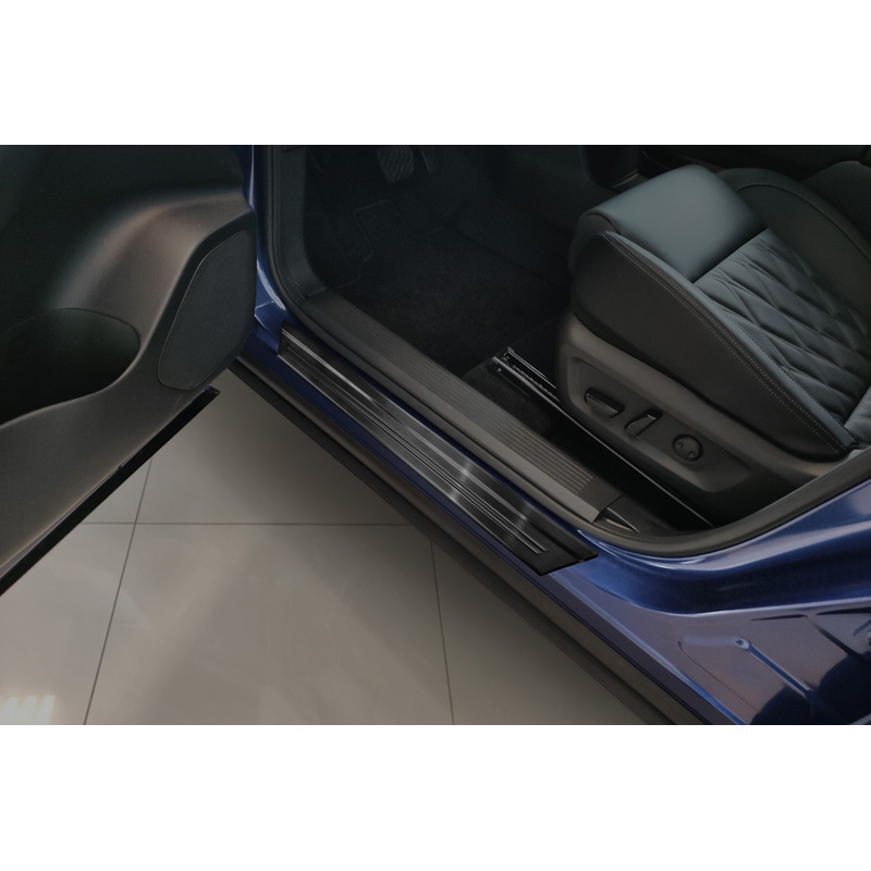 Avisa Black Stainless Steel Door sill protectors  Jaecoo J7 2024- - 'Lines' - 4-pieces