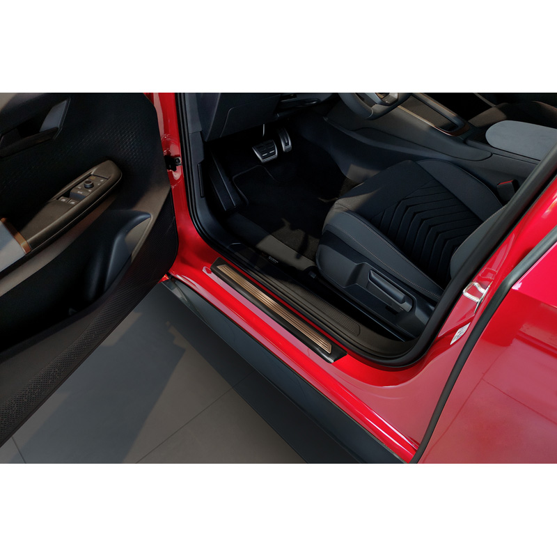 Avisa Black Inox door sill protectors  Cupra Born 2021- 'Copper insert with lines' - 4-pieces