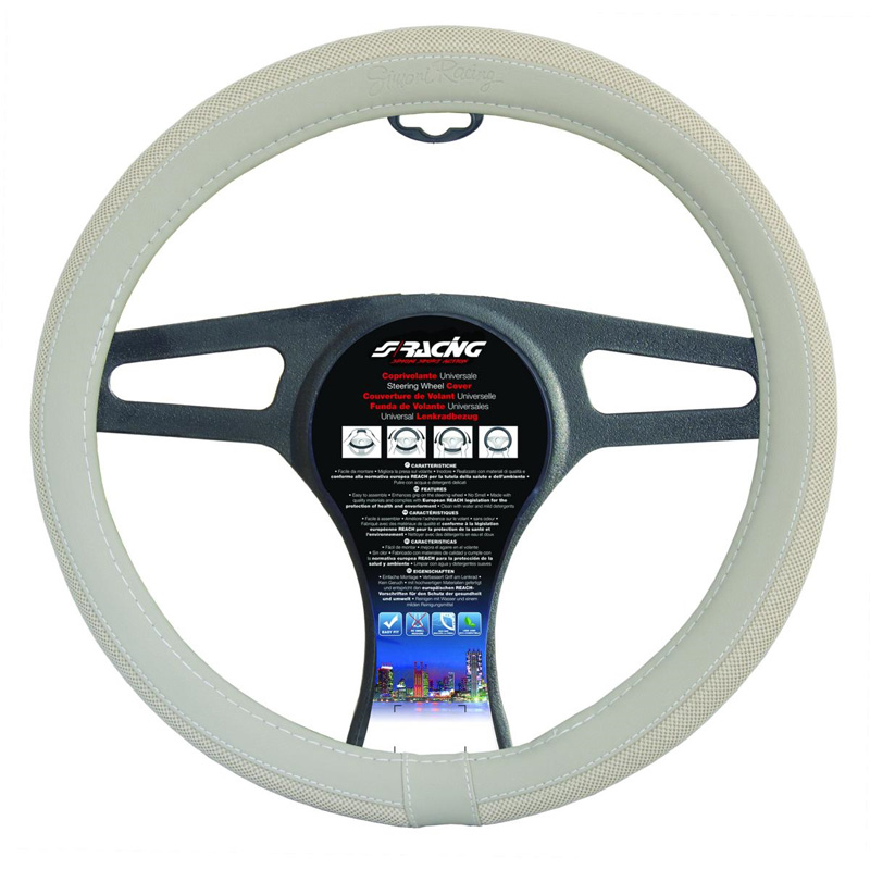 Simoni Racing Steering Wheel Cover 500 - Cream Ecoleather/Cotton - 37-39cm
