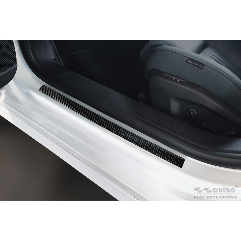 Universal door sill protector set - black carbon foil - 2-pieces - 50 x 3 cm