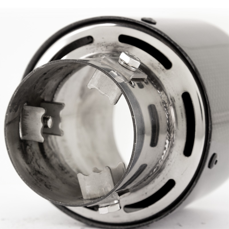 Simoni Racing Exhaust Tip Round/Slanted Shiny-Carbon+Inox - Ø102xL155mm - Installation 63mm