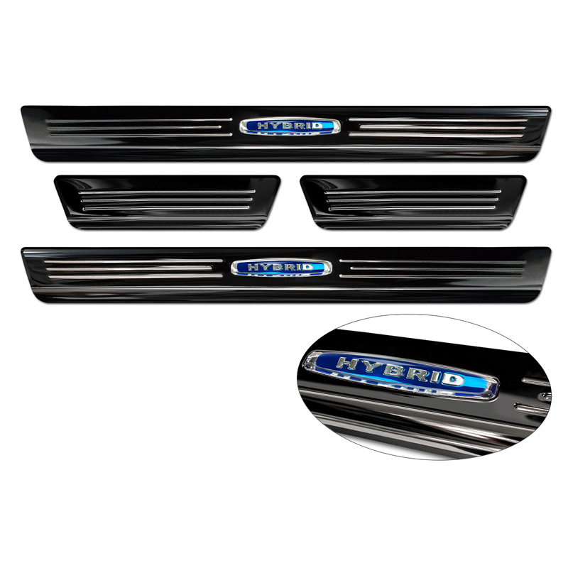 Black Inox door sill protectors  Skoda Octavia IV Sedan/Combi 2020-2024 & FL 2024- 'Hybrid' - 4-pieces