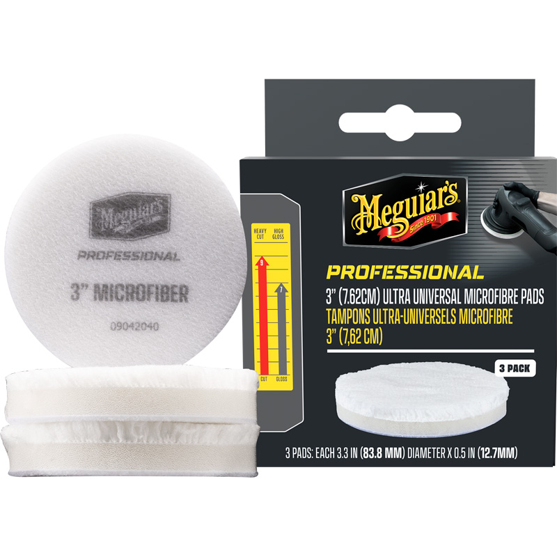 Meguiar's Professional Ultra Universal Microfibre Pads - 3.3'' diameter x 0.5'' (84mm x 12.7mm) - white - set of 3