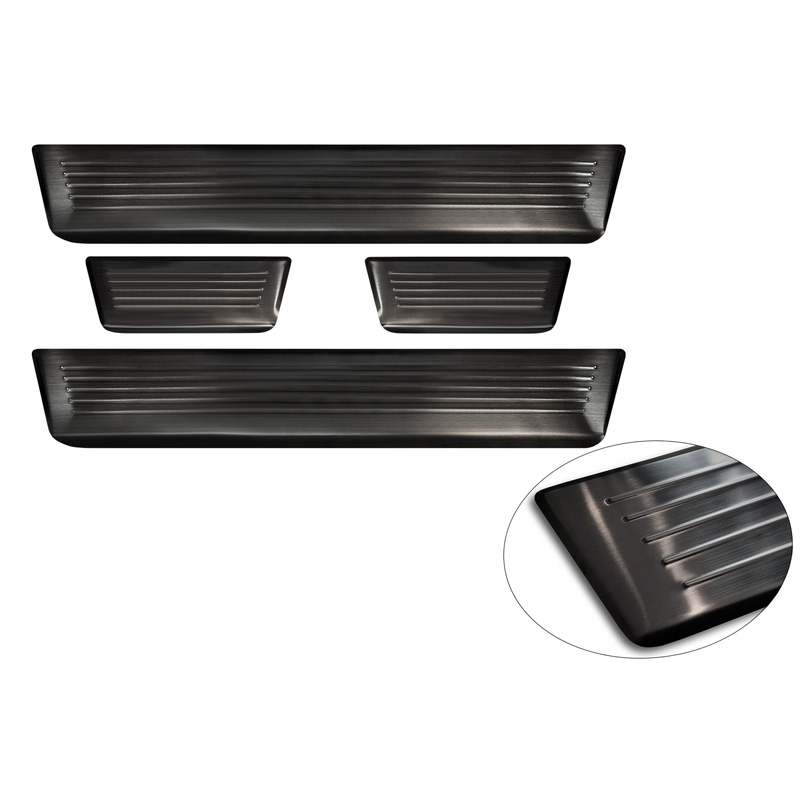 Black Stainless Steel Door sill protectors  Renault Captur II 2020- & Mitsubishi ASX II 2023- 'Lines' - 4-pieces