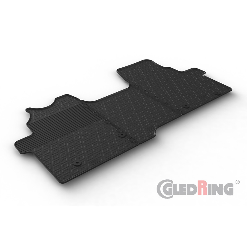 Rubber car mats set  Ford Transit Custom Furgon 2023- (Manual gear, seat/bench) (G profile 3-pieces + mounting clips)
