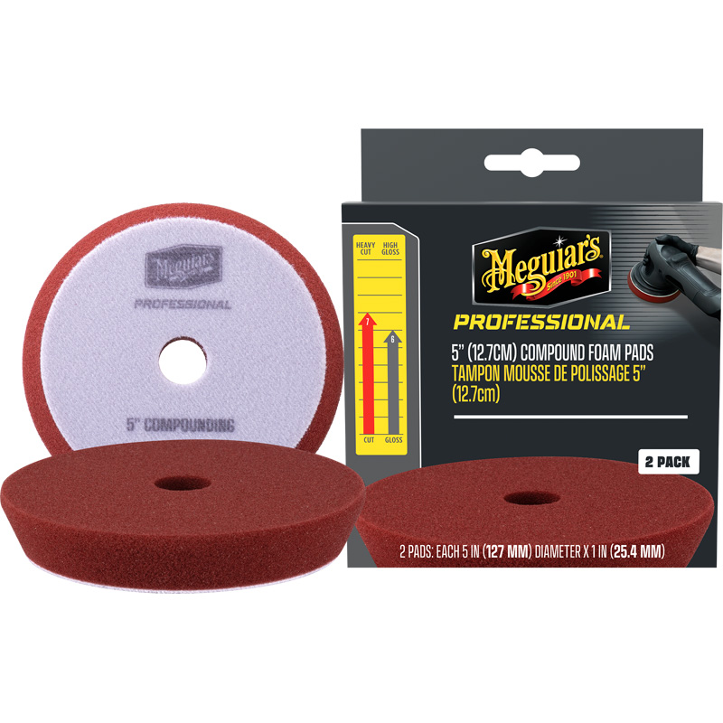 Meguiar's Professional Foam Compound Pads - 5'“ diameter x 1”' (127mm x 25.4mm) - Red - set of 2