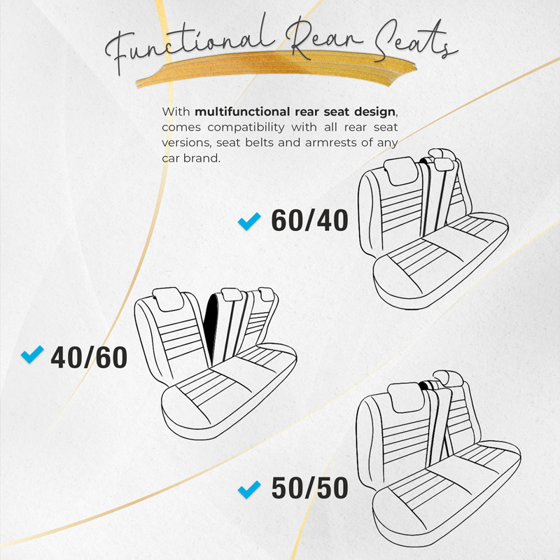 Universal Suede/Leather/Fabric Seat cover set 'Iconic' Black/Grey - 11-pieces -  Side-Airbags