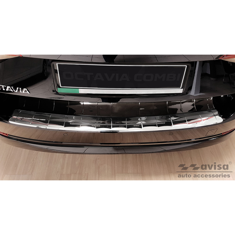 Chrome Stainless Steel Rear bumper protector  Skoda Octavia IV Kombi 2020-2024 & FL 2024- (incl. RS, excl. Scout) 'Ribs'