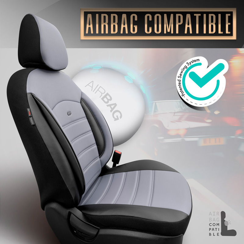 Universal Full-Leather Seat cover set 'Inspire' Black/Grey - 11-pieces -  Side-Airbags