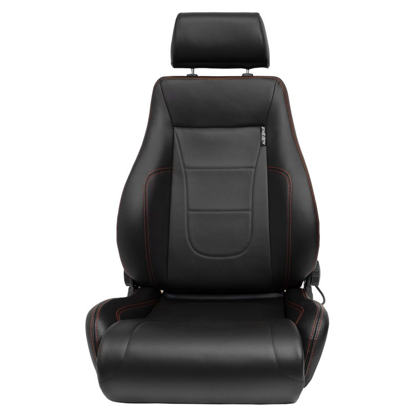 Sport seat 'Retro II' - Black Synthetic leather + Red stitching - Dual-side reclinable back-rest - incl. slides