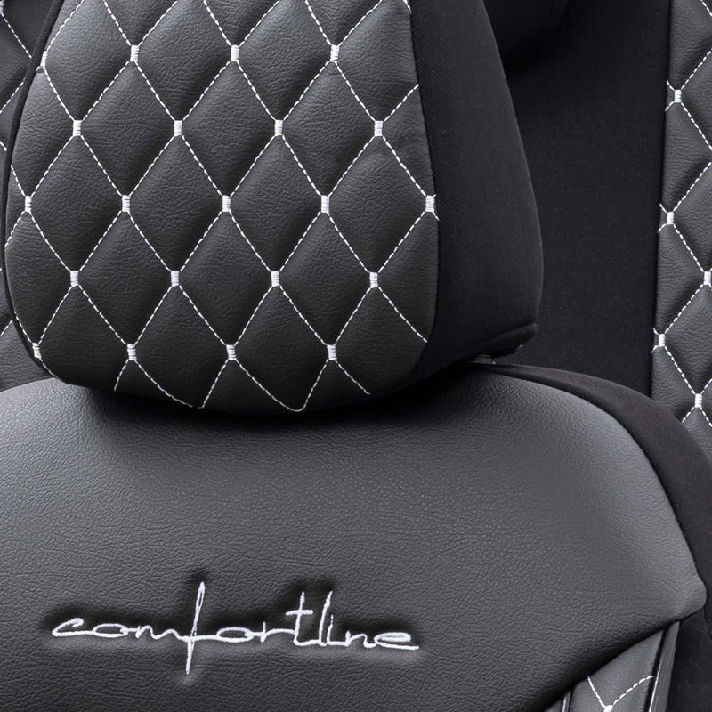 Universal Leather/Fabric Seat cover set 'Comfortline VIP' Black/Grey - 11-pieces -  Side-Airbags