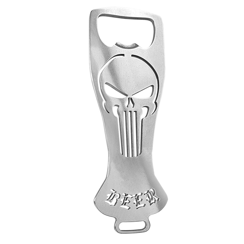 Stainless steel bottle opener - 'Skull in a mug' (silver)