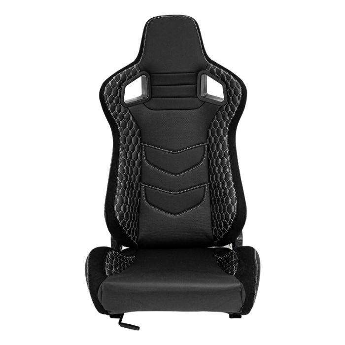 Sport seat 'JW' - Black Synthetic leather + SIlver stitching - Dual-side reclinable back-rest - incl. slides