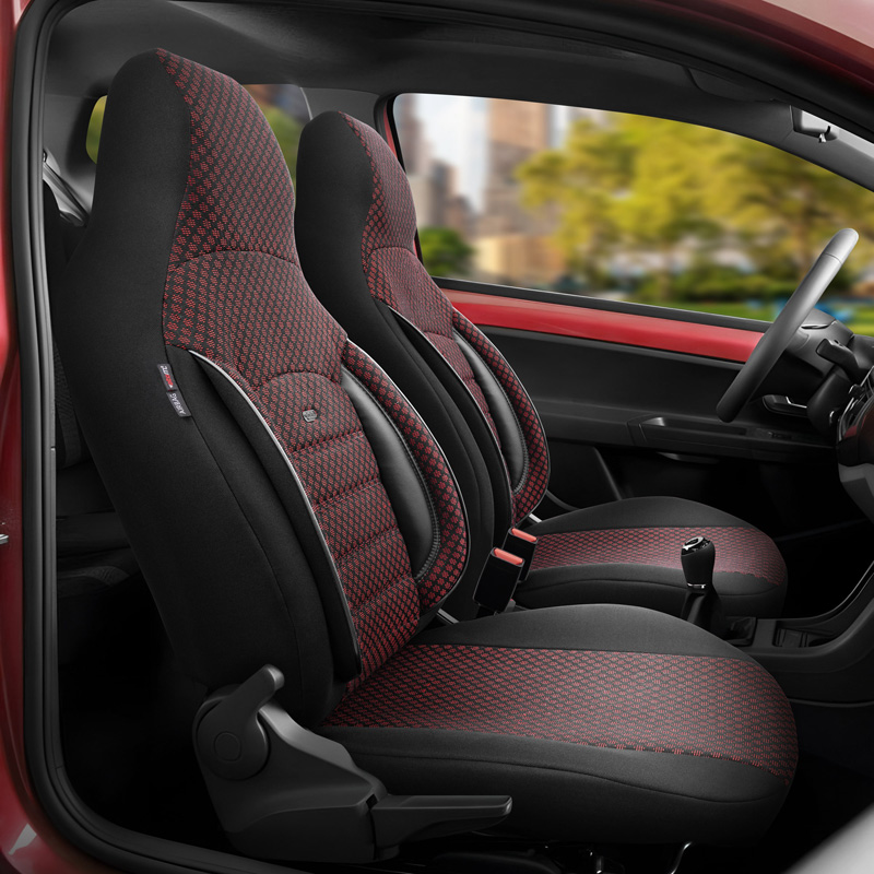 Universal Fabric 'CityBug' Seat cover set 'Sport Plus' Black/Red - 9-pieces -  Side-Airbags