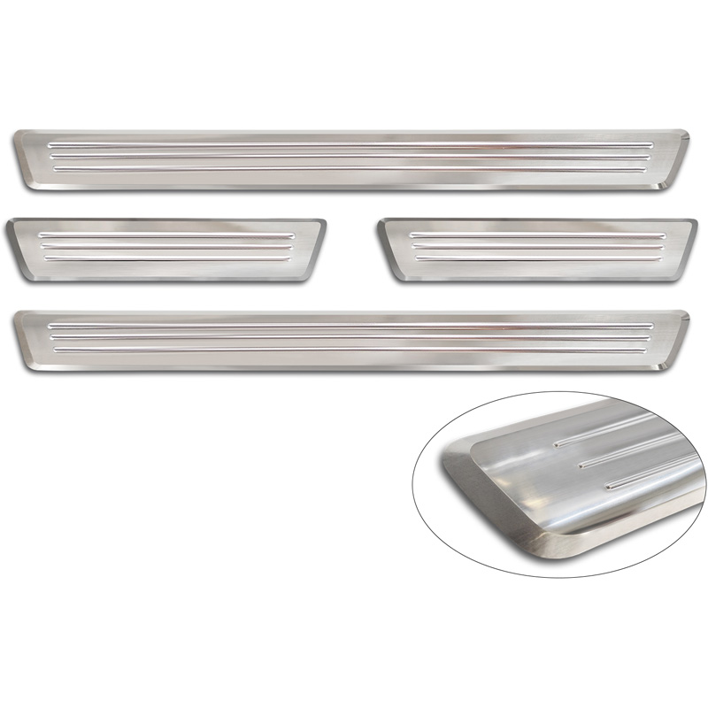 Avisa Inox door sill protectors  Volvo XC90 II 2015-2019 & Facelift 2019-2024 & Facelift 2024- - 'Lines' - 4-pieces