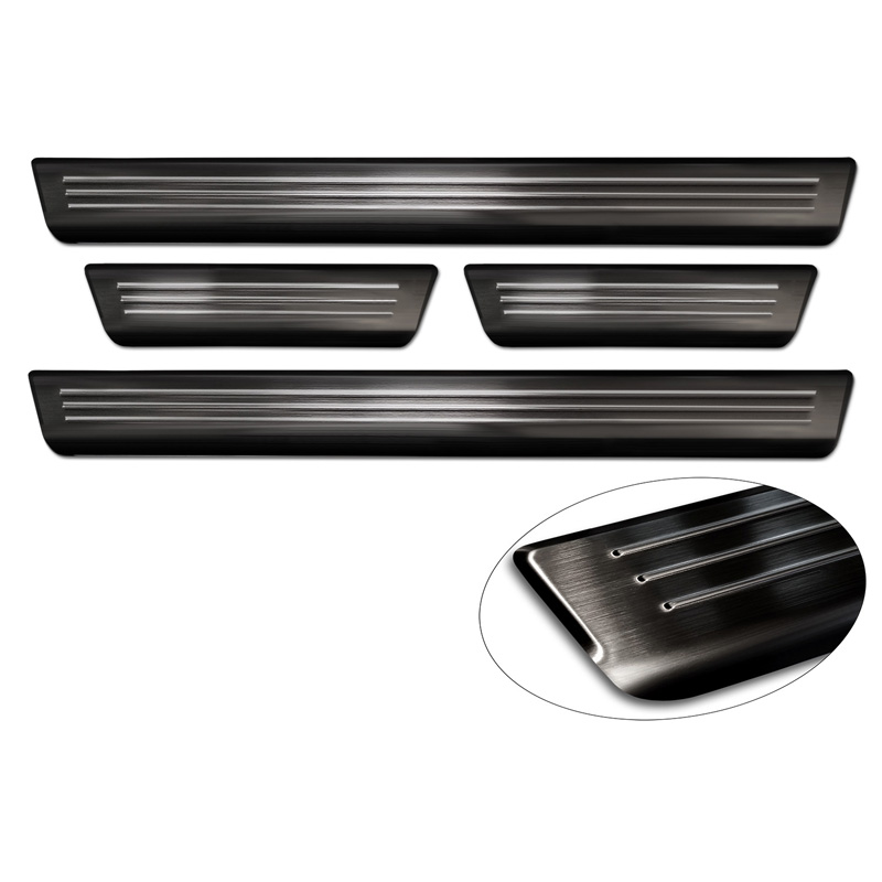Black Inox door sill protectors  Honda Civic XI 2022- 'Lines' - 4-pieces