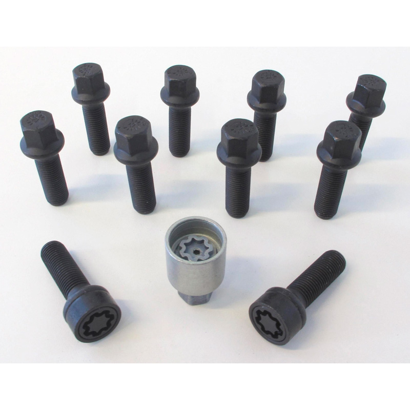 H&R Wheel bolt Set Round-Head R14 M14x1.50 - Length 47mm - Black - 10 pcs - incl. wheel-locks