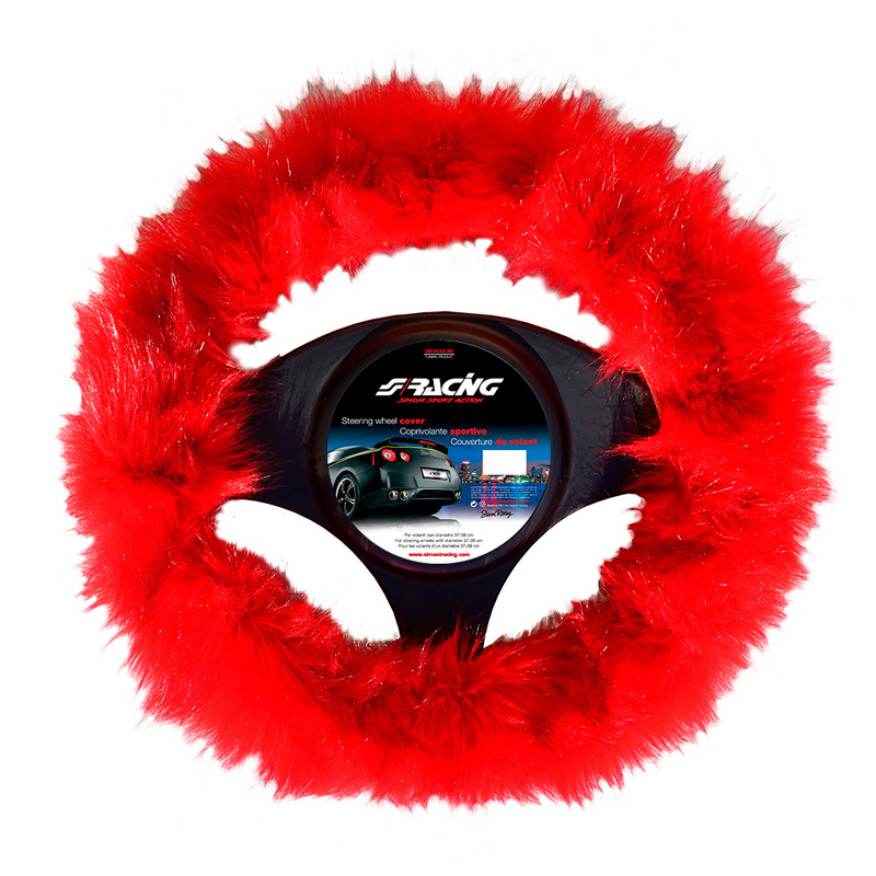 Simoni Racing Steering Wheel Cover Fluffy Fur - Red - 37-39cm