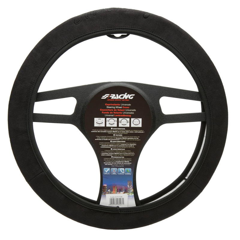 Simoni Racing Steering Wheel Cover Black Face - Black Microfiber - 35-38mm