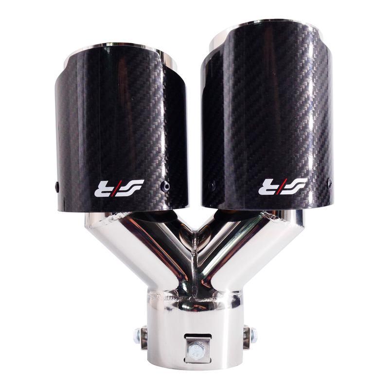 Simoni Racing Exhaust Tip Double Right Round/Slanting Inox & Carbon - Ø92xL215-230mm - Installation ->40-63mm
