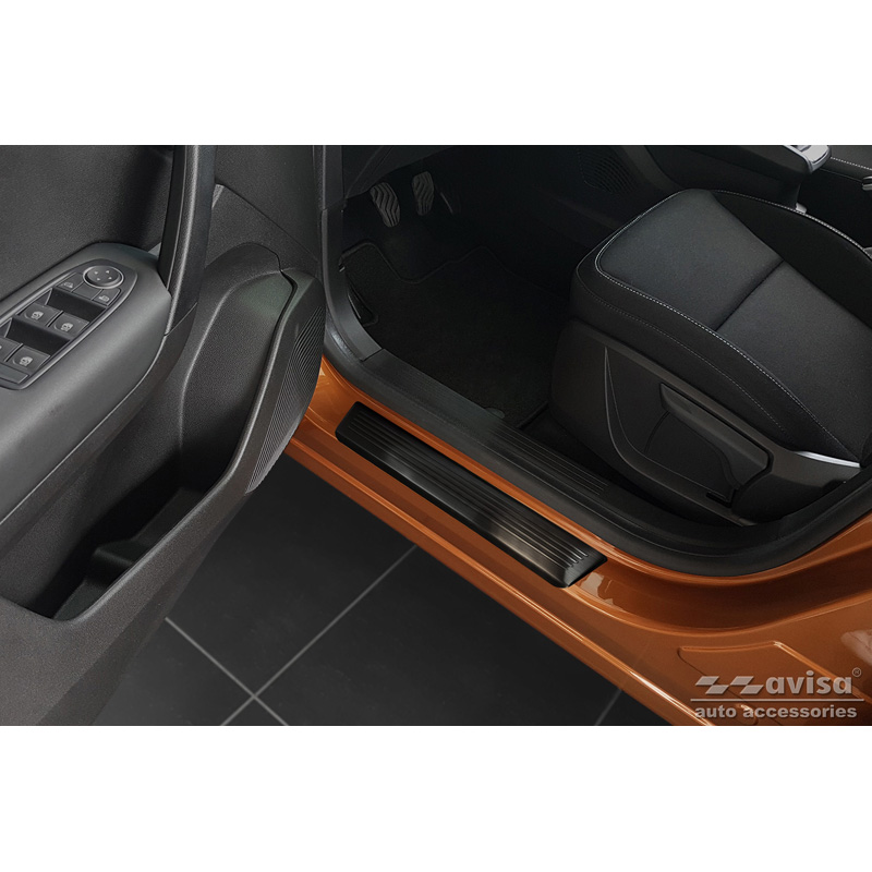 Black Stainless Steel Door sill protectors  Renault Captur II 2020- & Mitsubishi ASX II 2023- 'Lines' - 4-pieces