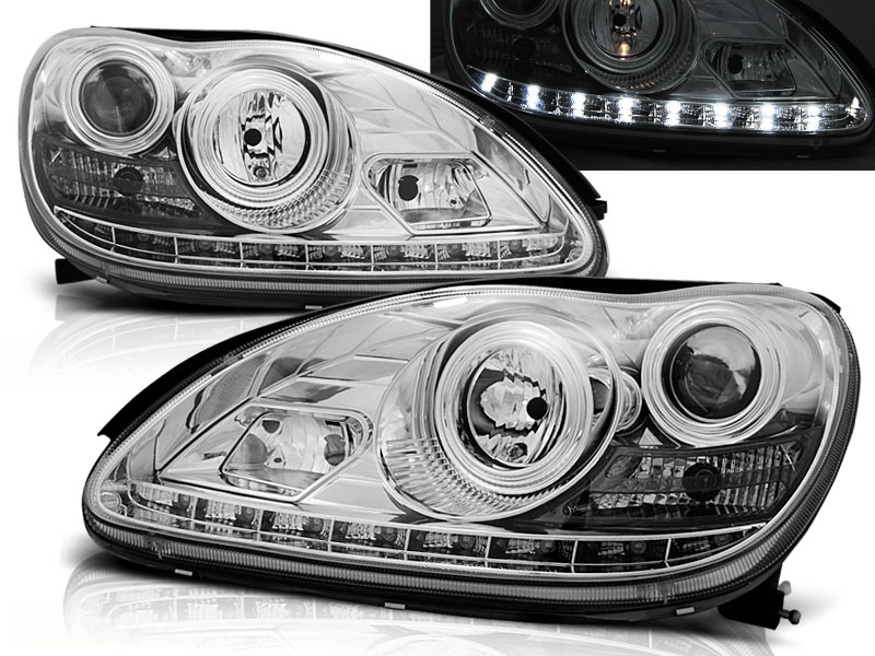 Set Headlights in DRL-Look  Mercedes-Benz S-Class W220 2001-2005 with OE HID - Chrome