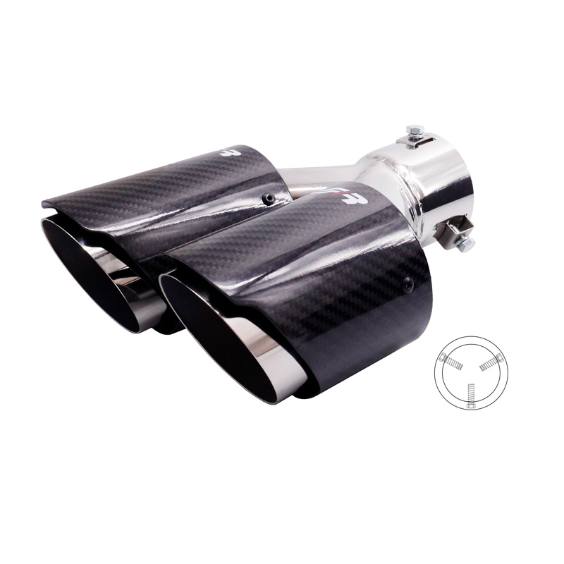 Simoni Racing Exhaust Tip Double Right Round/Slanting Inox & Carbon - Ø92xL215-230mm - Installation ->40-63mm