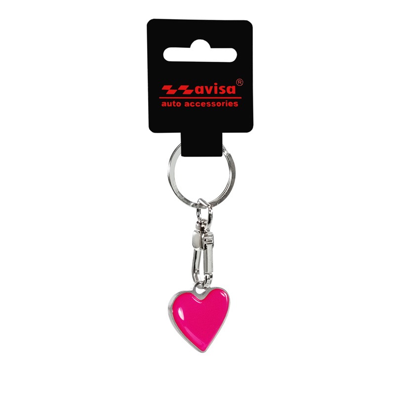 Stainless steel key chain - 'Heart' pink